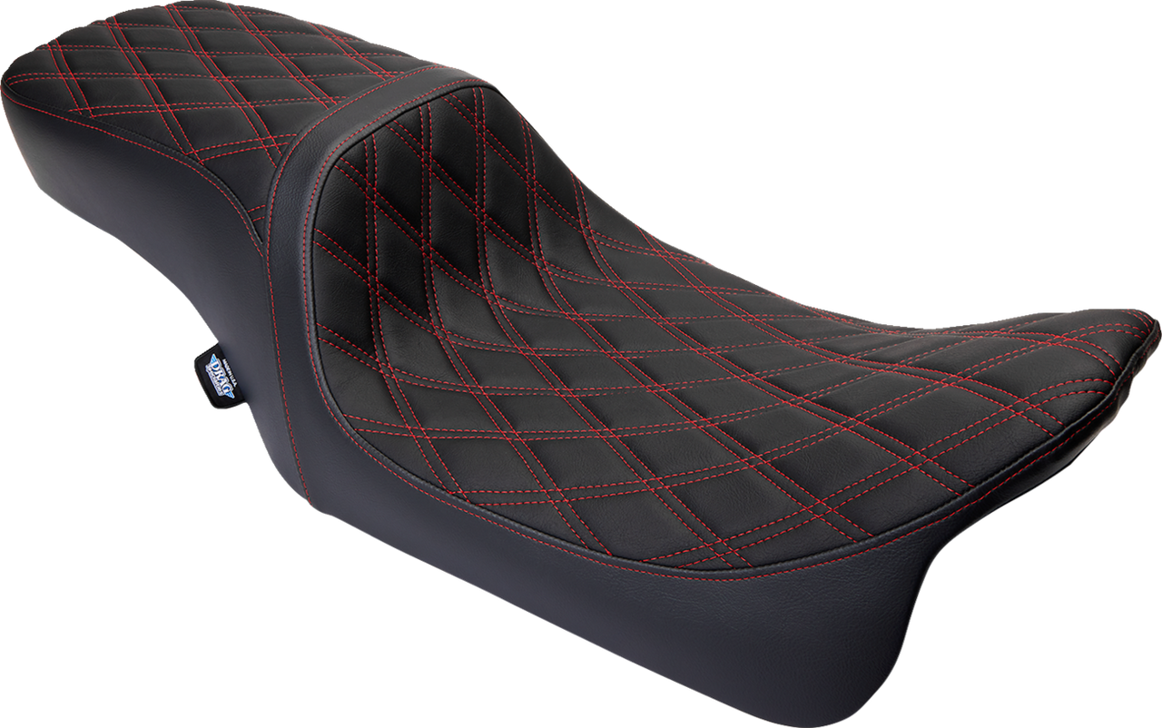 DRAG SPECIALTIES Predator 2Up Seat - Vinyl - Double Diamond Red Stitch - w/o Backrest - FLH '08-'23 0801-1494