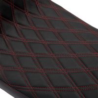 Thumbnail for DRAG SPECIALTIES Predator 2Up Seat - Vinyl - Double Diamond Red Stitch - w/o Backrest - FLH '08-'23 0801-1494