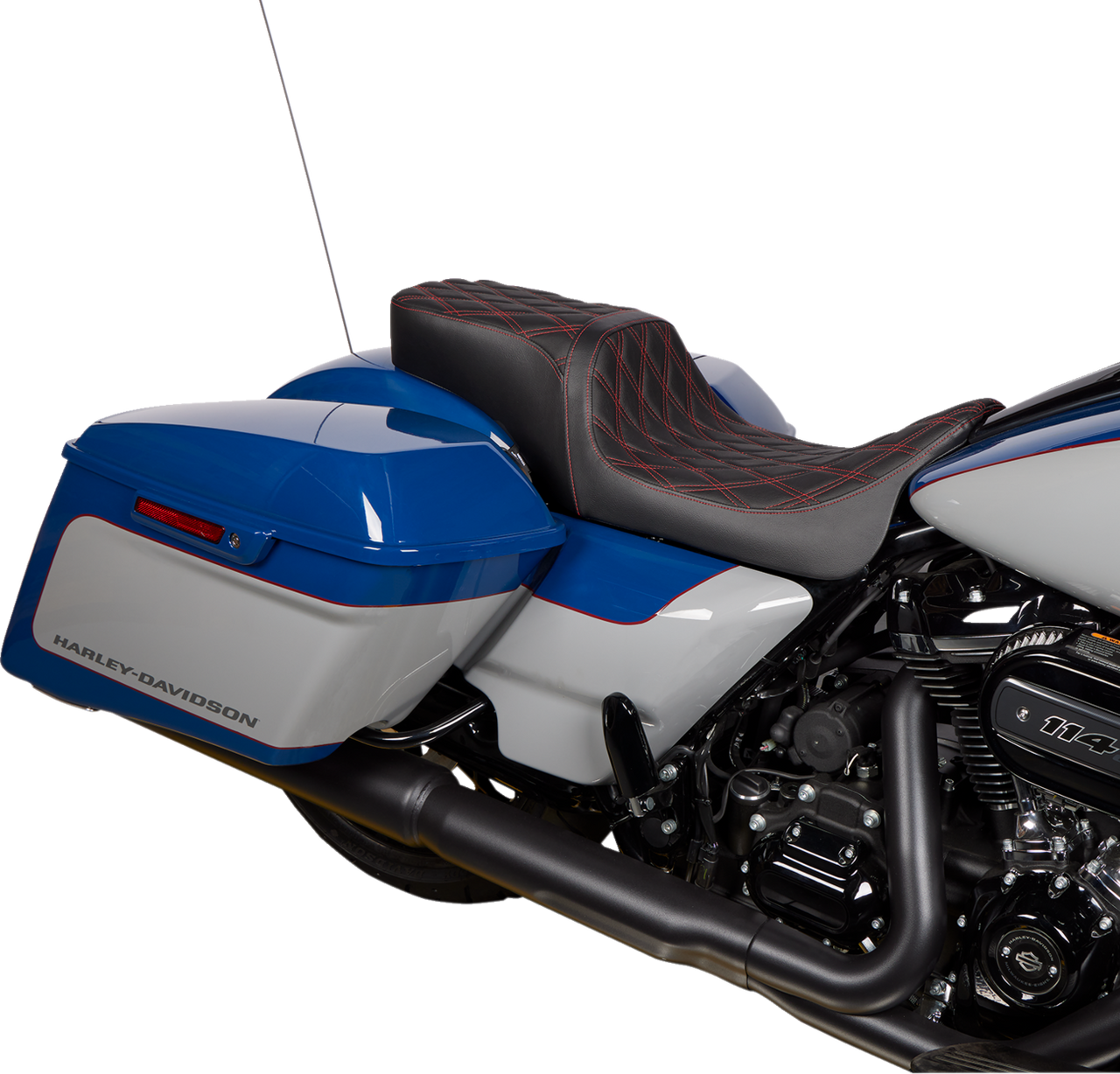 DRAG SPECIALTIES Predator 2Up Seat - Vinyl - Double Diamond Red Stitch - w/o Backrest - FLH '08-'23 0801-1494