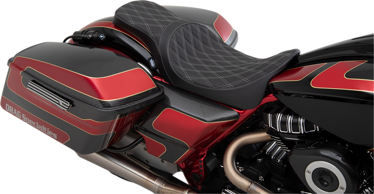 DRAG SPECIALTIES Forward Positioned Predator 2-Up Seat - Double Diamond - Silver Stitched - FL '08-'22 0801-1266